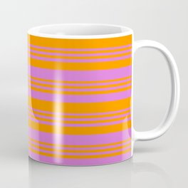 [ Thumbnail: Dark Orange and Orchid Colored Lines Pattern Coffee Mug ]