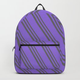 [ Thumbnail: Dim Gray & Purple Colored Stripes/Lines Pattern Backpack ]