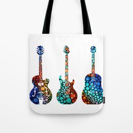 Modern Mosaic Music Art Three Colorful Guitars Tote Bag