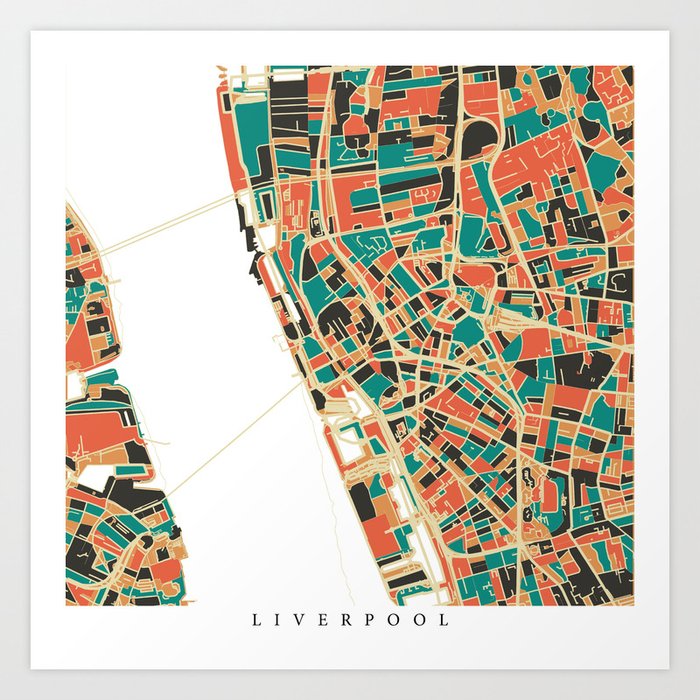 Liverpool City Map Multicolour Art Print By Urbangifts Society6