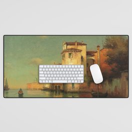 Gondolier on a Venetian Canal landscape painting by Antoine Bouvard Desk Mat