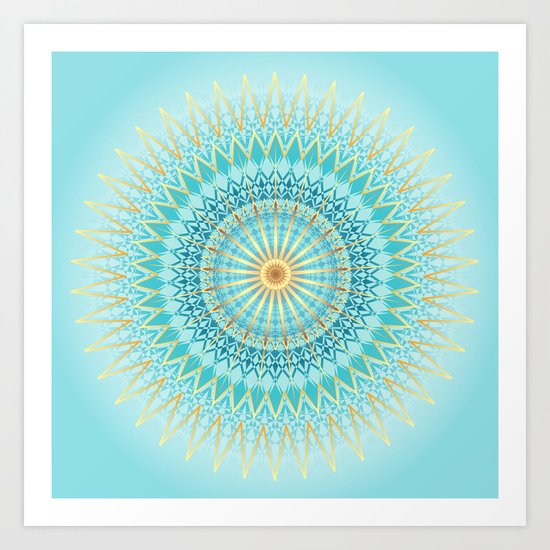 Turquoise Gold Boho Mandala Art Print