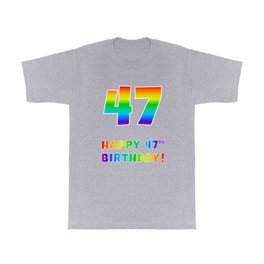 [ Thumbnail: HAPPY 47TH BIRTHDAY - Multicolored Rainbow Spectrum Gradient T Shirt T-Shirt ]