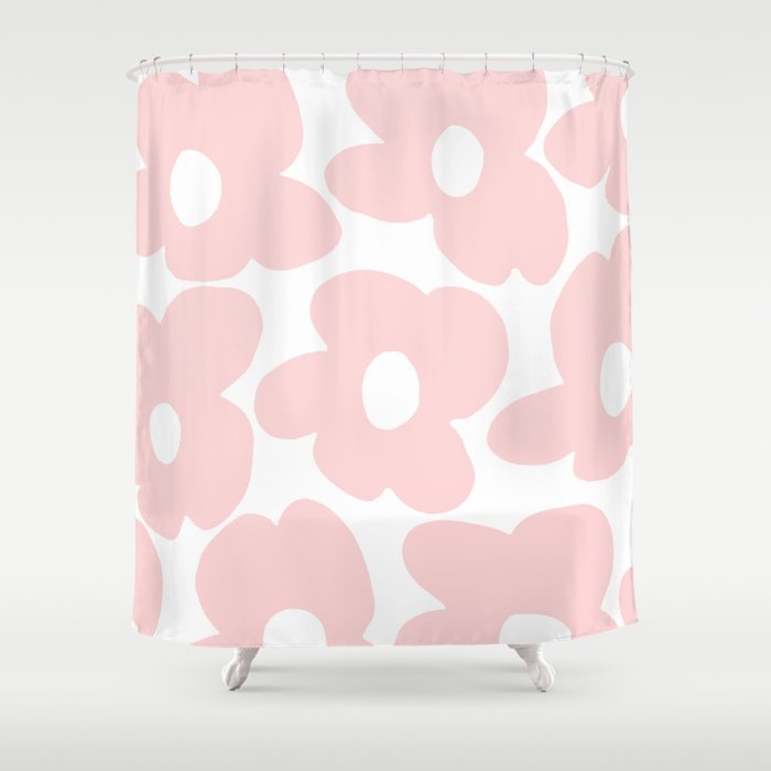 Large Baby Pink Retro Flowers on White Background #decor #society6 #buyart Shower Curtain