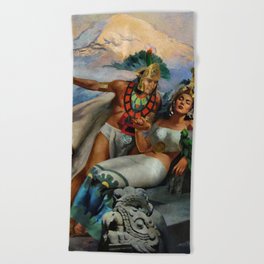 Caballero Aztec Warrior and Queen Mexican Yucatan romantic portrait painting Beach Towel
