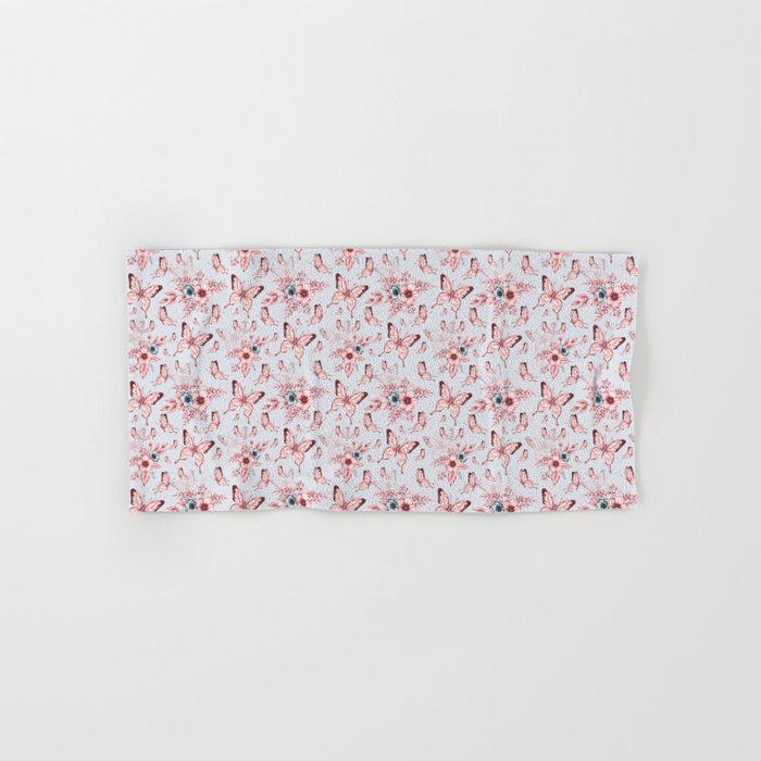 Monochrome anemone flowers and butterflies - floral print Hand & Bath Towel