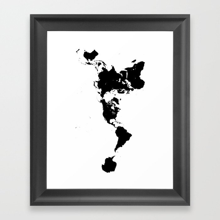 Dymaxion World Map (Fuller Projection Map) - Minimalist Black on White Framed Art Print
