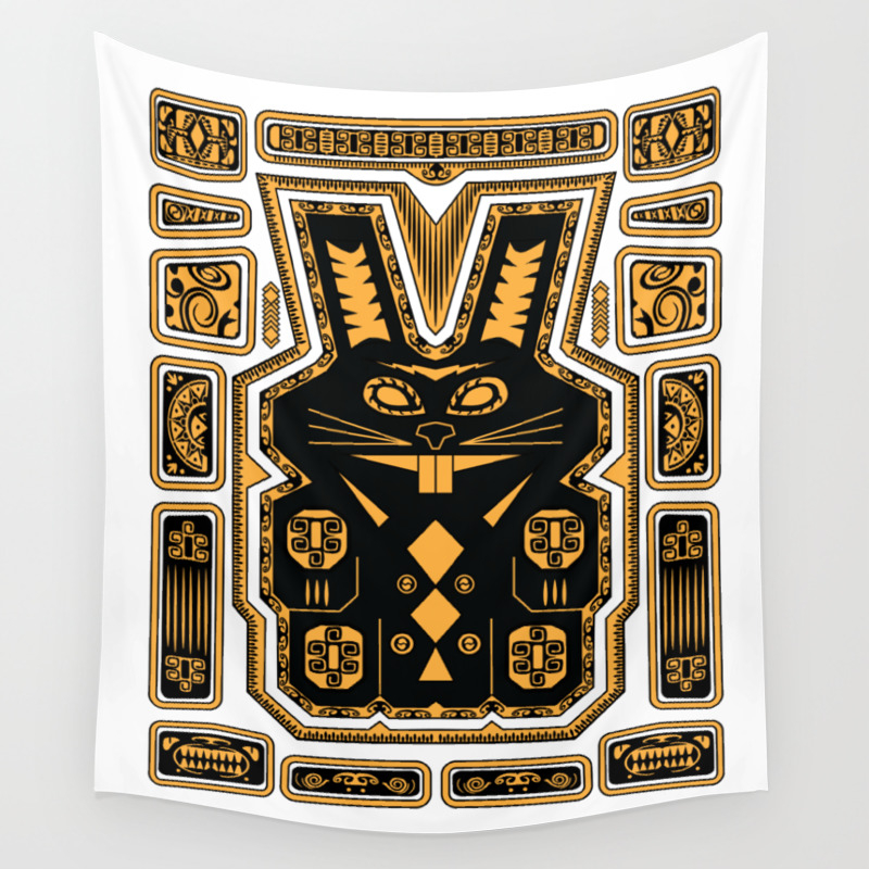tiki rabbit wall tapestry by granconill