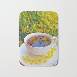 Mimosa perfumed cup of tea, spring in Italy, March. Bath Mat
