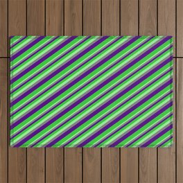 [ Thumbnail: Green, Gray, Indigo, and Lime Green Colored Stripes Pattern Outdoor Rug ]