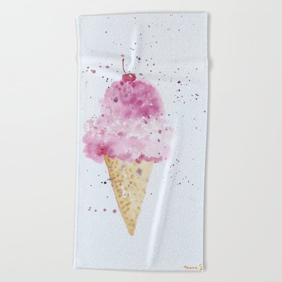 Ice cream Love Summer Watercolor Illustration Beach Towel