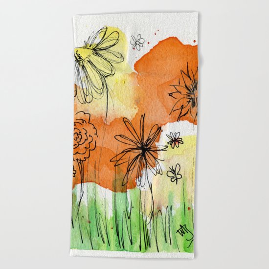 Flower Doodle 2 Beach Towel
