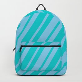 [ Thumbnail: Dark Turquoise & Sky Blue Colored Striped Pattern Backpack ]