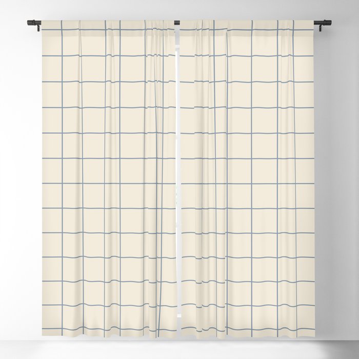 Minimal Grid - Blue Lines on Beige Blackout Curtain