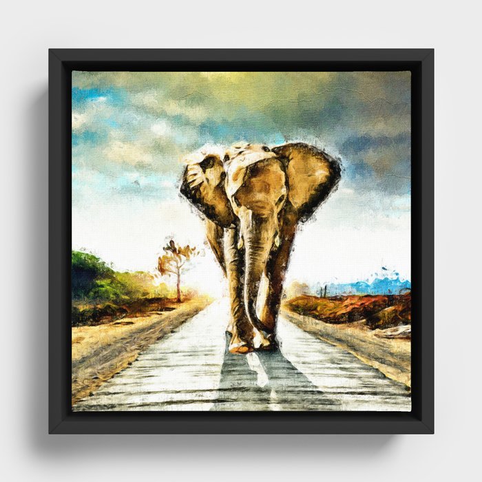 Lonely Elephant Oil Painting Framed Canvas