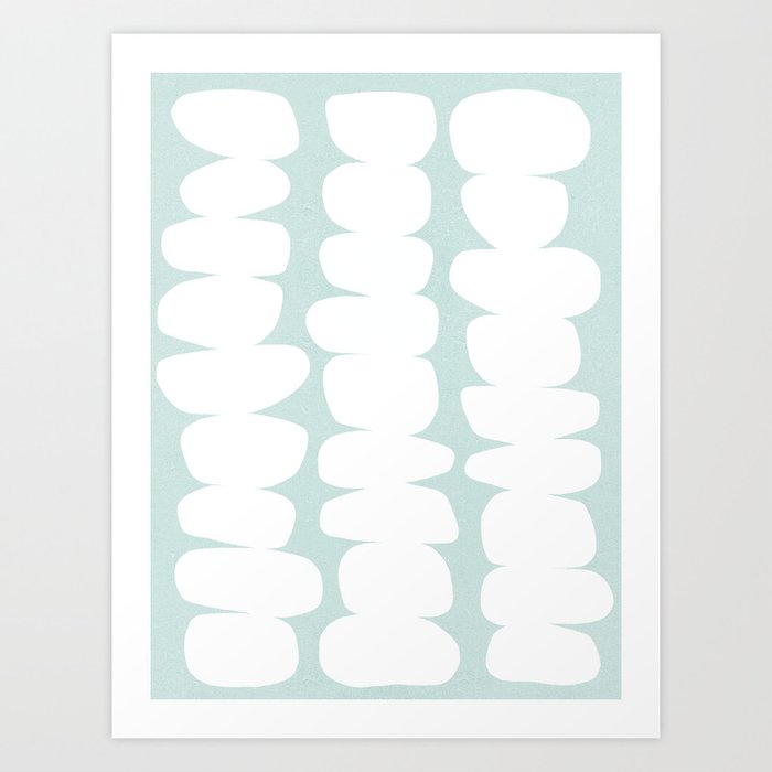 Serenity Abstract Pebbles White on Pastel Blue Sky Art Print