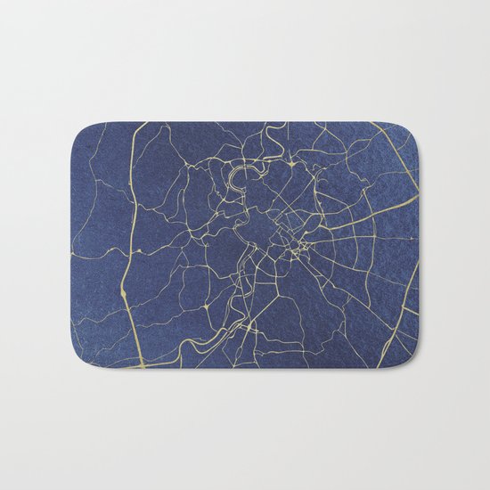 Rome Blue and Gold Street Map Bath Mat