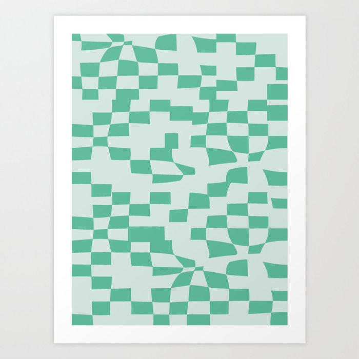 Abstract Check 9 in Green and Blue Art Print