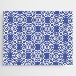 Platinum Jubilee Royal Crown Repeat Pattern White Blue Jigsaw Puzzle