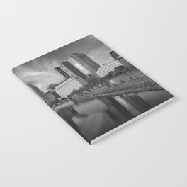 Downtown Columbus Ohio skyline in black and white Notebook