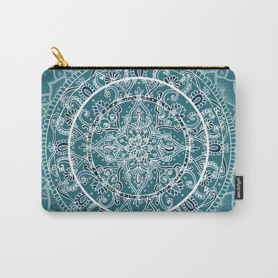 Detailed Teal and Blue Mandala Pattern Carry-All Pouch