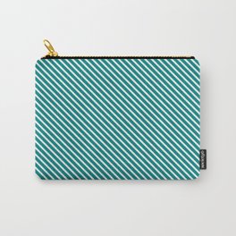 [ Thumbnail: Mint Cream and Teal Colored Lines/Stripes Pattern Carry-All Pouch ]