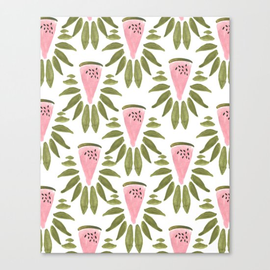 Watermelon and Leaves Canvas Print