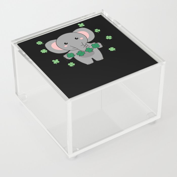 Elephant With Shamrocks Cute Animals For Luck Acrylic Box