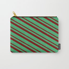 [ Thumbnail: Maroon & Sea Green Colored Striped Pattern Carry-All Pouch ]