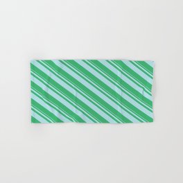 [ Thumbnail: Powder Blue and Sea Green Colored Stripes Pattern Hand & Bath Towel ]