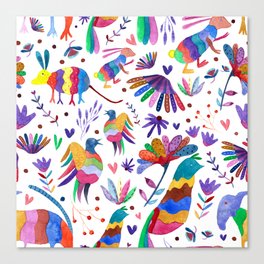 Otomi animals and flowers colorful Canvas Print