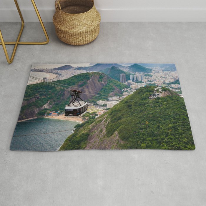 Brazil Photography - Cabel Car Going Over Sugarloaf Mountain Rug