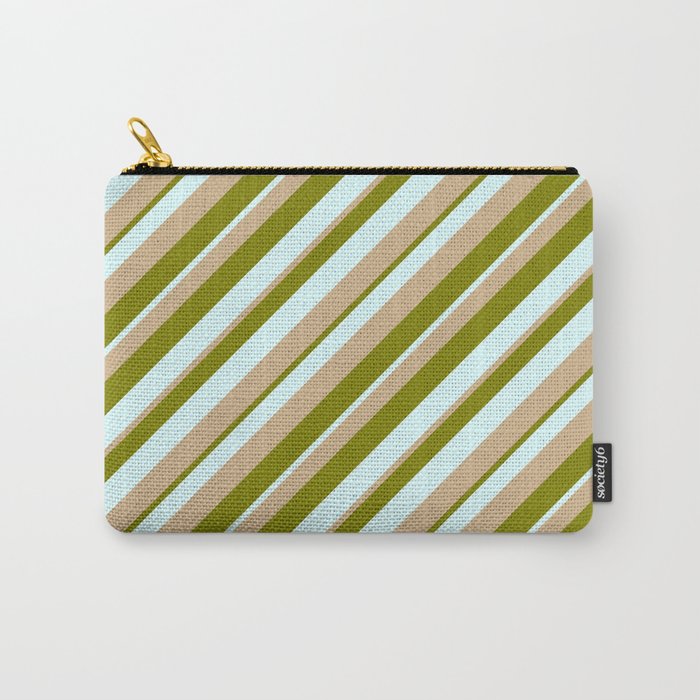 Green, Light Cyan & Tan Colored Pattern of Stripes Carry-All Pouch