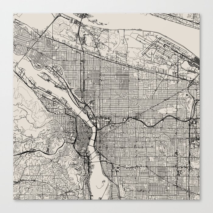 Portland City Map - Black and White Canvas Print