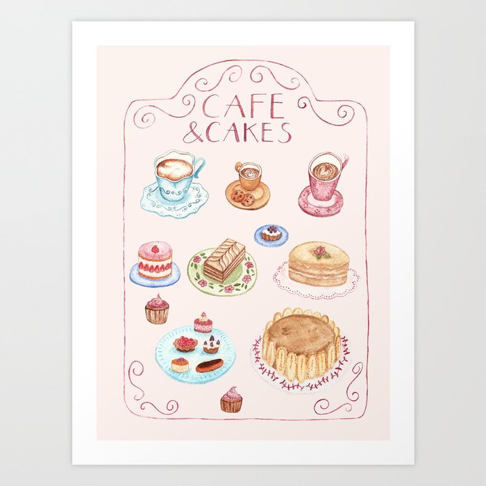 Cafe and cakes Art Print by Epoque Graphics | Society6