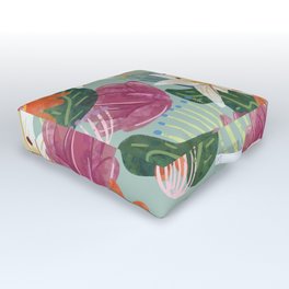 mint watercolor floral pattern Outdoor Floor Cushion