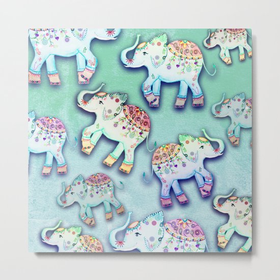 ELEPHANT PARTY MINT Metal Print