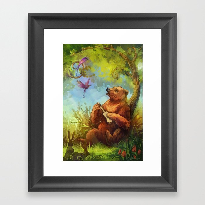 Bear and ukulele Framed Art Print