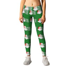 Hay How Are You Christmas Santa Claus White Letters on Green Background Leggings