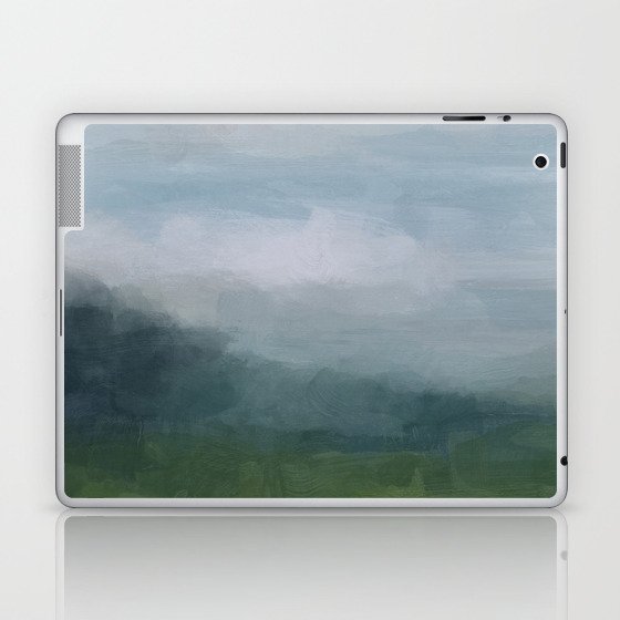 Gray Blue Navy Indigo Grass Green Abstract Painting Wall Art