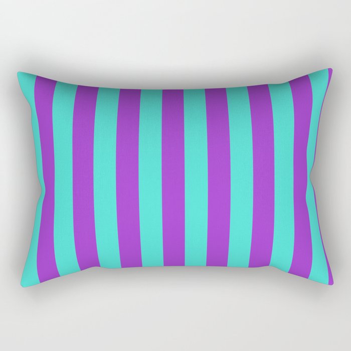 Turquoise and Dark Orchid Colored Striped Pattern Rectangular Pillow