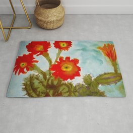 Tropical Desert Red Epiphyllum Orchid Cactus still life painting  Area & Throw Rug