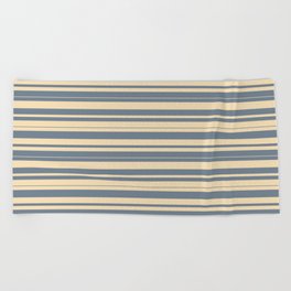[ Thumbnail: Tan and Slate Gray Colored Stripes Pattern Beach Towel ]