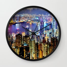 Colorful Hong Kong City Skyline Wall Clock | Travel, Colorful, City, Hongkong, Homedecor, Night, China, Wanderlust, Tourism, Photo 