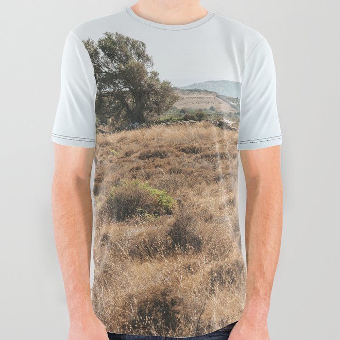 Greek Grass Field - Travel and Nature Photography on the Greece Island of Naxos All Over Graphic Tee