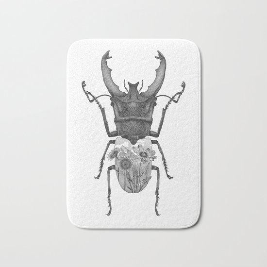 Stag Beetle with Mountain Scene Bath Mat
