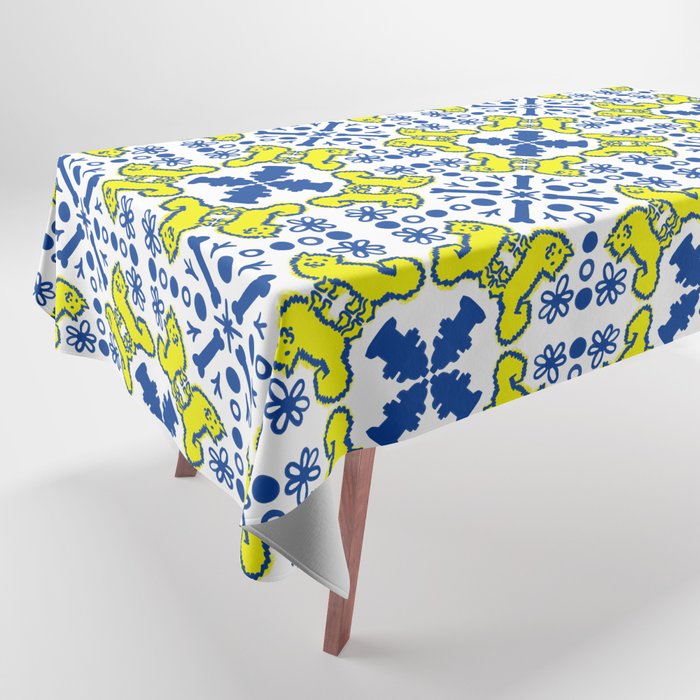 Daisy Dog Walk Retro Bandana Pattern Yellow and Navy Blue Tablecloth