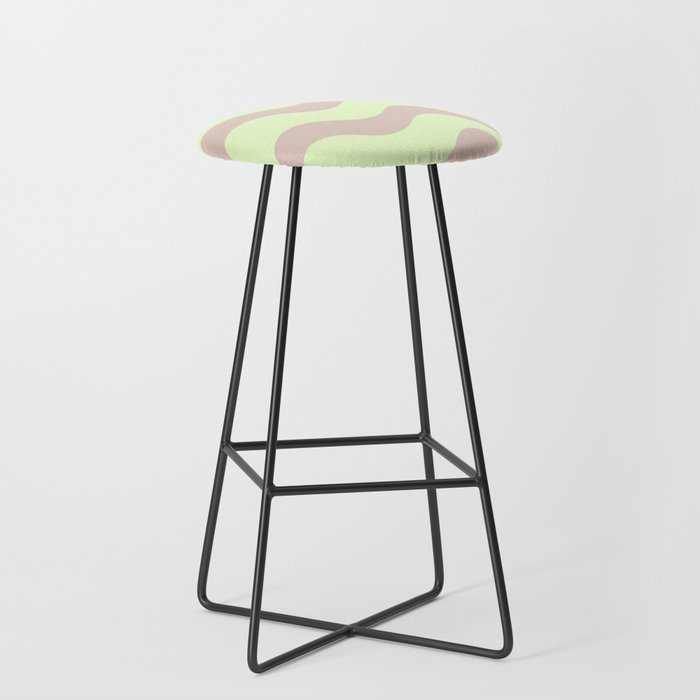 Retro Candy Waves - Lime green and beige Bar Stool