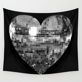 Mirrored Silver Disco Ball Heart  Wall Tapestry