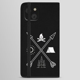 CAMPING ADVENTURE ARROWS AND CAMPFIRE DESIGN iPhone Wallet Case